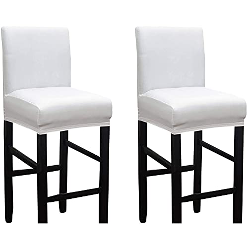 BXFUL Kunstleder Bar Stuhlhussen, Stretch Abnehmbarer waschbarer Stuhl Schonbezug für Short Swivel Dining Chair Rückenlehne Barhocker Stuhl mit Lehne (2 Pcs,Weiß) von BXFUL