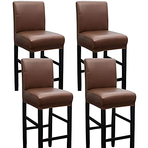 BXFUL Kunstleder Bar Stuhlhussen, Stretch Abnehmbarer waschbarer Stuhl Schonbezug für Short Swivel Dining Chair Rückenlehne Barhocker Stuhl mit Lehne (4 Pcs,Braun) von BXFUL