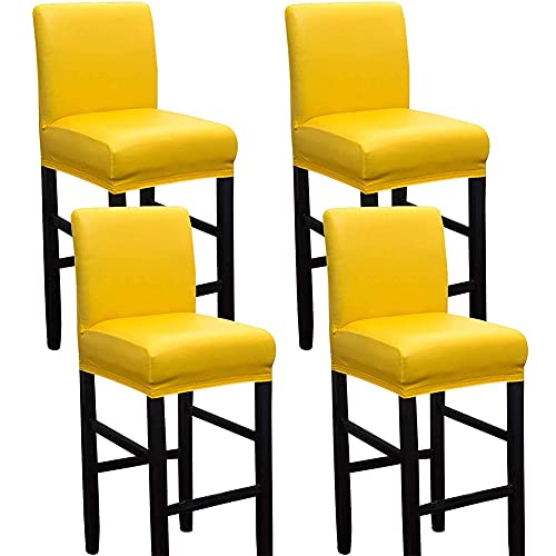 BXFUL Kunstleder Bar Stuhlhussen, Stretch Abnehmbarer waschbarer Stuhl Schonbezug für Short Swivel Dining Chair Rückenlehne Barhocker Stuhl mit Lehne (4 Pcs,Gelb) von BXFUL