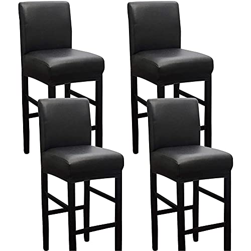 BXFUL Kunstleder Bar Stuhlhussen, Stretch Abnehmbarer waschbarer Stuhl Schonbezug für Short Swivel Dining Chair Rückenlehne Barhocker Stuhl mit Lehne (4 Pcs,Schwarz) von BXFUL