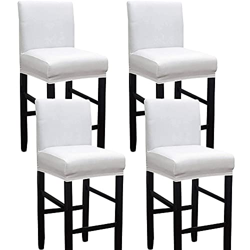 BXFUL Kunstleder Bar Stuhlhussen, Stretch Abnehmbarer waschbarer Stuhl Schonbezug für Short Swivel Dining Chair Rückenlehne Barhocker Stuhl mit Lehne (4 Pcs,Weiß) von BXFUL