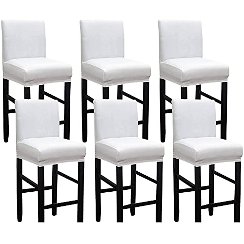 BXFUL Kunstleder Bar Stuhlhussen, Stretch Abnehmbarer waschbarer Stuhl Schonbezug für Short Swivel Dining Chair Rückenlehne Barhocker Stuhl mit Lehne (6 Pcs,Weiß) von BXFUL