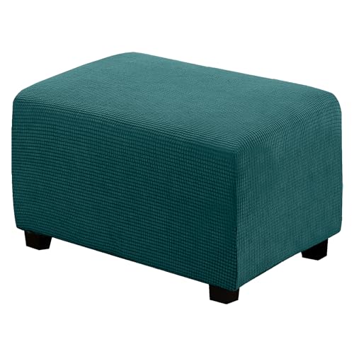 BXFUL Ottomane Schonbezug, Rechteckig Hocker Jacquard, Quadratisch hockerbezug, Hocker Husse für Fußhocker, Hocker Protector Waschbar Überzug hockerabdeckung (Large,Blaugrün) von BXFUL