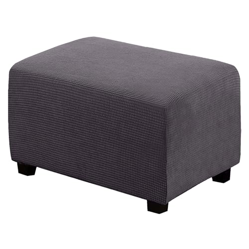 BXFUL Ottomane Schonbezug, Rechteckig Hocker Jacquard, Quadratisch hockerbezug, Hocker Husse für Fußhocker, Hocker Protector Waschbar Überzug hockerabdeckung (Large,Dunkelgrau) von BXFUL