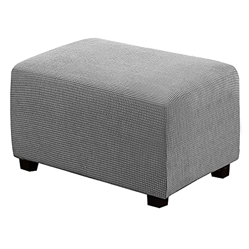 BXFUL Ottomane Schonbezug, Rechteckig Hocker Jacquard, Quadratisch hockerbezug, Hocker Husse für Fußhocker, Hocker Protector Waschbar Überzug hockerabdeckung (Large,Hellgrau) von BXFUL