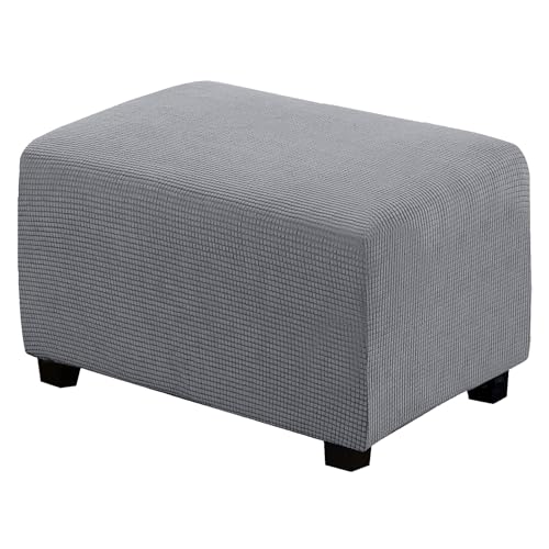 BXFUL Ottomane Schonbezug, Rechteckig Hocker Jacquard, Quadratisch hockerbezug, Hocker Husse für Fußhocker, Hocker Protector Waschbar Überzug hockerabdeckung (Large,Hellgrau) von BXFUL