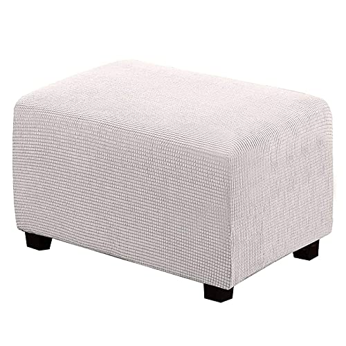 BXFUL Ottomane Schonbezug, Rechteckig Hocker Jacquard, Quadratisch hockerbezug, Hocker Husse für Fußhocker, Hocker Protector Waschbar Überzug hockerabdeckung (Large,Zahn weiß) von BXFUL