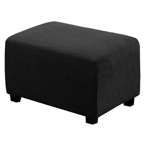 BXFUL Ottomane Schonbezug, Rechteckig Hocker Jacquard, Quadratisch hockerbezug, Hocker Husse für Fußhocker, Hocker Protector Waschbar Überzug hockerabdeckung (X-Large,Schwarz) von BXFUL