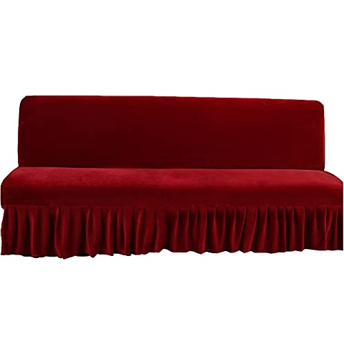 BXFUL Samt Elastischer Sofabezug Ohne Armlehne Sofaüberwurf Sofabezug Armlose Antirutsch Clic Clac Sofahusse Couch überzug passt auf Klappsofa ohne Armlehnen (L 180-200cm,rot) von BXFUL