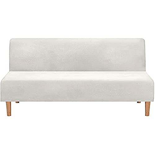 BXFUL Samt Sofabezug ohne Armlehnen 3 Sitzer Stretch Couchbezug Elastischer Abdeckung Husse für Sofabett Sofaüberzug Armless rutschfest (Elfenbein) von BXFUL