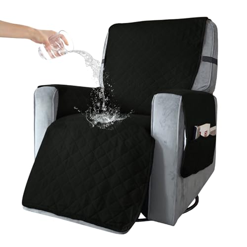 BXFUL Sesselschoner Relaxsessel Sesselauflage Relax,Sofaüberwurf 1 Sitzer Sesselschutz für Hunde Gesteppter Möbel-Schutz für Ledersofa (L,Schwarz) von BXFUL