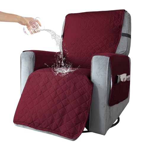 BXFUL Sesselschoner Relaxsessel Sesselauflage Relax,Sofaüberwurf 1 Sitzer Sesselschutz für Hunde Gesteppter Möbel-Schutz für Ledersofa (S,Weinrot) von BXFUL
