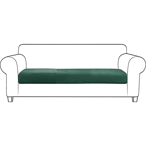 BXFUL Sofa-Sitzkissenbezüge, Sofakissen-Bezüge Stretch-Samt, Couchkissen-Bezüge Ersatz für individuelle Kissen mit elastischem Stoff (3-Sitzer,Dunkelgrün) von BXFUL