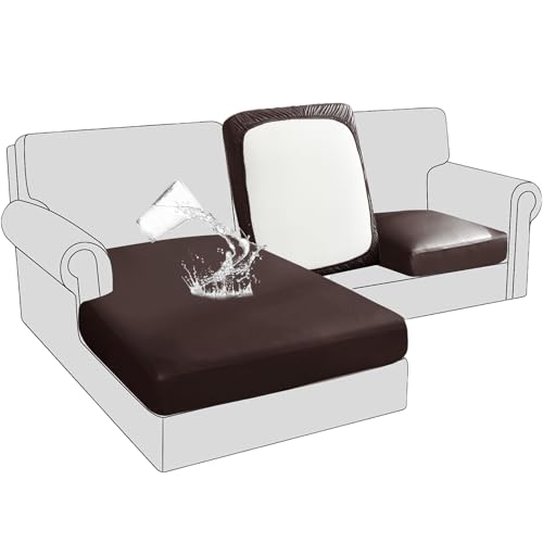 BXFUL Sofa Sitzkissenbezüge wasserdichte Leder Sofakissenbezüge Sofa Kissenbezüge Stretch Rückenlehnen Kissenbezug Couch Sofa Sitzbezug (Großer 3-Sitzer,Braun) von BXFUL