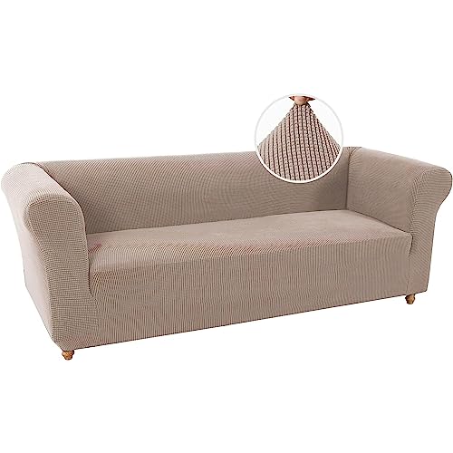 BXFUL Sofabezüge Stretch Couchbezüge Anti-Rutsch Sofa Schonbezug mit Armlehne Spandex Jacquard Sofa Überwürfe rutschfest Sofa Überzug Waschbare Sofabezug für Haustiere (3-Sitzer,Sand) von BXFUL