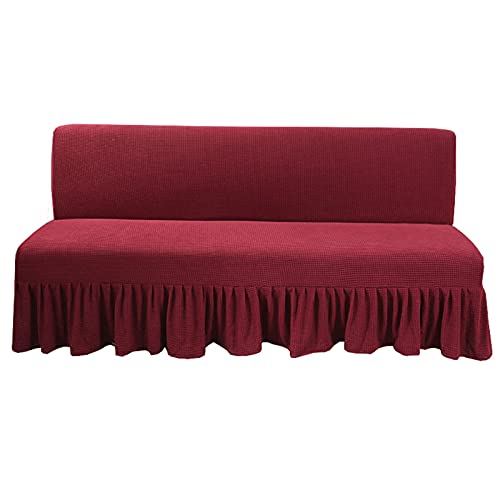 BXFUL Sofabezug ohne Armlehnen, Polyester-Spandex-Stretch-Futon-Schonbezug, Schonbezug ohne Armlehnen, Schonbezug (180-200 cm x 120 cm, rot) von BXFUL