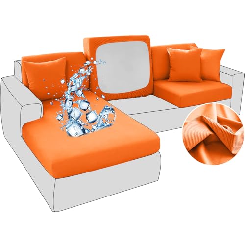 BXFUL Stretch Sofa Sitzkissenbezug Wasserdicht Sofabezug, Cool Ice Silk Sofahusse Kratzfester rutschfest Sofa Cover für Sofa Sitzkissen Sitzkissenschutz (1-Sitzer,Orange) von BXFUL