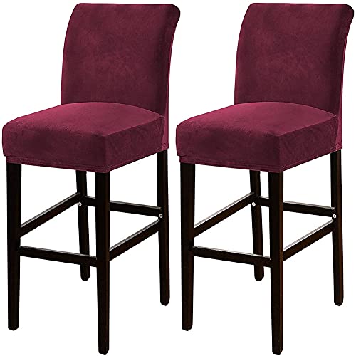 Barhocker Bezüge, Bar Stuhlhussen, Stretch Abnehmbarer waschbarer Stuhl Schonbezug für Short Swivel Dining Chair Rückenlehne Barhocker Stuhl (2 Pcs,Rotwein) von BXFUL