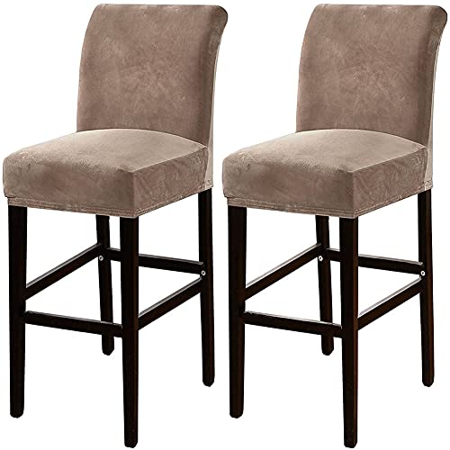 Barhocker Bezüge, Bar Stuhlhussen, Stretch Abnehmbarer waschbarer Stuhl Schonbezug für Short Swivel Dining Chair Rückenlehne Barhocker Stuhl (2 Pcs,Taupe) von BXFUL