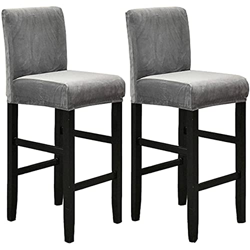 Barhocker Bezüge Stretch Stuhlbezug Schonbezug Thekenhocker Bezüge Esszimmer Küche Barhocker für Short Swivel Dining Chair Rückenlehne Barhocker Stuhl (2 Pcs,Grau) von BXFUL