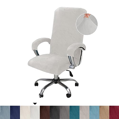 Samtplüsch Bürostuhl Bezug mit Armlehne, Stretch Bezug für Bürostuhl Elastische Stuhlhussen Office Computer Stuhlbezüge Abnehmbare für Bürostuhl Stuhlhussen (Large,Elfenbein) von BXFUL