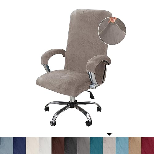Samtplüsch Bürostuhl Bezug mit Armlehne, Stretch Bezug für Bürostuhl Elastische Stuhlhussen Office Computer Stuhlbezüge Abnehmbare für Bürostuhl Stuhlhussen (Sand,Large) von BXFUL