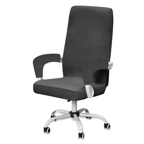 Samt Bürostuhl Bezug mit 2 Armlehne, Stretch Sitzbezug Gaming Stuhl Bezug, Waschbarer Stuhlhussen Sessel Überzug Stuhlbezüge für Bürostuhl Stuhl Drehstuhl (Schwarz,Medium) von BXFUL
