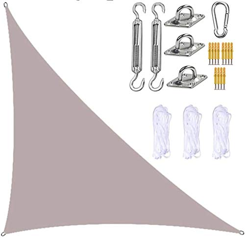 Gartensegel, dreieckiges Sonnensegel mit Befestigungsset, 3 Seile, wasserdicht, UV-Block, rechtwinkliger Gartenschattensegel, Sonnenschutz für Terrassen im Freien, Khaki, 4 m x 4 m x 5,7 m von BXFUL