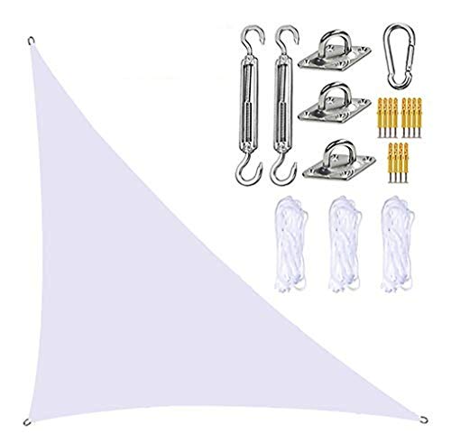 Gartensegel, dreieckiges Sonnensegel mit Befestigungsset, 3 Seile, wasserdicht, UV-Block, rechtwinkliger Gartenschattensegel für Terrassen im Freien (weiß, 3 m x 3 m x 4,3 m) von BXFUL