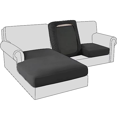 Sofa Sitzkissenbezug, Samt Stretch Bezug für Sofa Sitzkissen, Elastische Couchüberzüge, Sofasitzbezug Schonbezug Ersatz für einzelne Kissen (2-Sitzer,Schwarz) von BXFUL