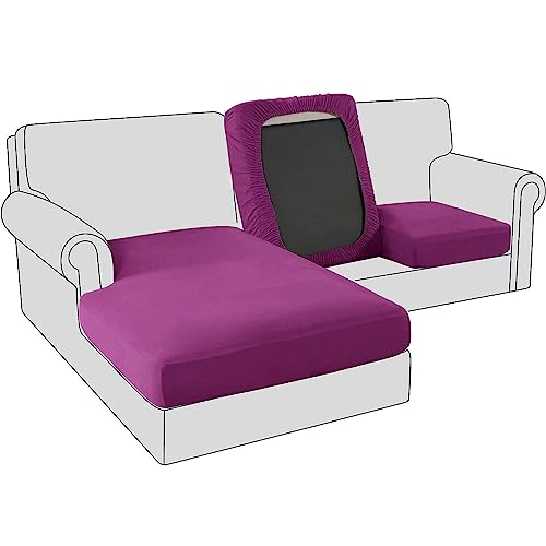 Sofa Sitzkissenbezug, Samt Stretch Bezug für Sofa Sitzkissen, Elastische Couchüberzüge, Sofasitzbezug Schonbezug Ersatz für einzelne Kissen (3-Sitzer,Lila) von BXFUL