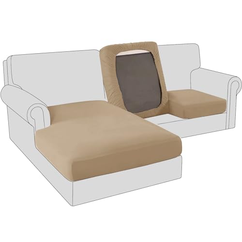 Sofa Sitzkissenbezug, Samt Stretch Bezug für Sofa Sitzkissen, Elastische Couchüberzüge, Sofasitzbezug Schonbezug Ersatz für einzelne Kissen (3-Sitzer,Sand) von BXFUL