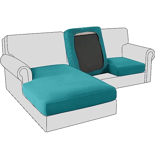 Sofa Sitzkissenbezug, Samt Stretch Bezug für Sofa Sitzkissen, Elastische Couchüberzüge, Sofasitzbezug Schonbezug Ersatz für einzelne Kissen (3-Sitzer,Türkisblau) von BXFUL