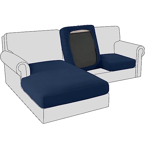 Sofa Sitzkissenbezug, Samt Stretch Bezug für Sofa Sitzkissen, Elastische Couchüberzüge, Sofasitzbezug Schonbezug Ersatz für einzelne Kissen (4-Sitzer,Marineblau) von BXFUL