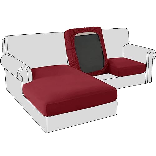 Sofa Sitzkissenbezug, Samt Stretch Bezug für Sofa Sitzkissen, Elastische Couchüberzüge, Sofasitzbezug Schonbezug Ersatz für einzelne Kissen (4-Sitzer,Weinrot) von BXFUL