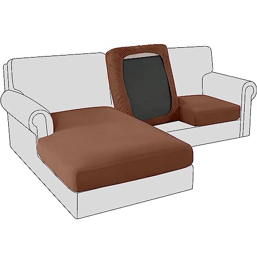 Sofa Sitzkissenbezug, Samt Stretch Bezug für Sofa Sitzkissen, Elastische Couchüberzüge, Sofasitzbezug Schonbezug Ersatz für einzelne Kissen (Großer 3-Sitzer,Dunkler Kaffee) von BXFUL