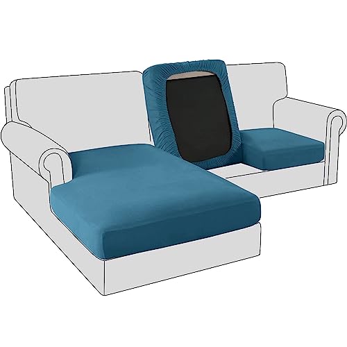 Sofa Sitzkissenbezug, Samt Stretch Bezug für Sofa Sitzkissen, Elastische Couchüberzüge, Sofasitzbezug Schonbezug Ersatz für einzelne Kissen (Großer 3-Sitzer,Pfauenblau) von BXFUL