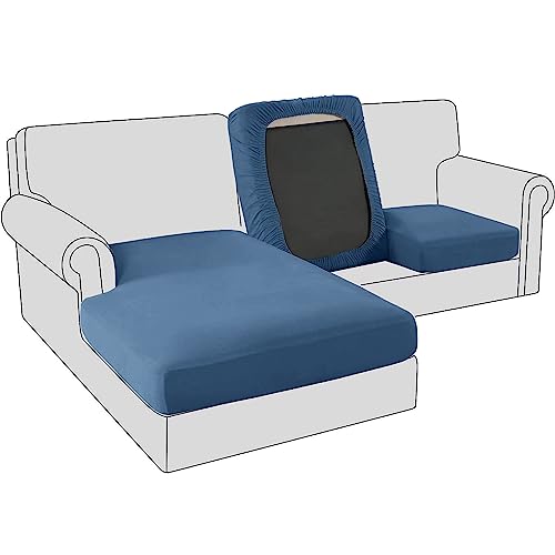 Sofa Sitzkissenbezug, Samt Stretch Bezug für Sofa Sitzkissen, Elastische Couchüberzüge, Sofasitzbezug Schonbezug Ersatz für einzelne Kissen (Großer 3-Sitzer,Saphir) von BXFUL