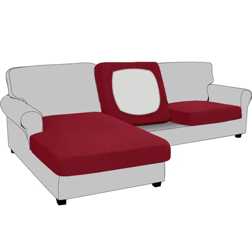 Sofa Sitzkissenbezug, Sofa Sitzkissenbezug Stretch, Elastischer Kissenbezüge, Husse Überzug Bezug Für Sofa Sitzkissen, rutschfest Stoff Tartan (Großer 1-Sitzer,Rot) von BXFUL