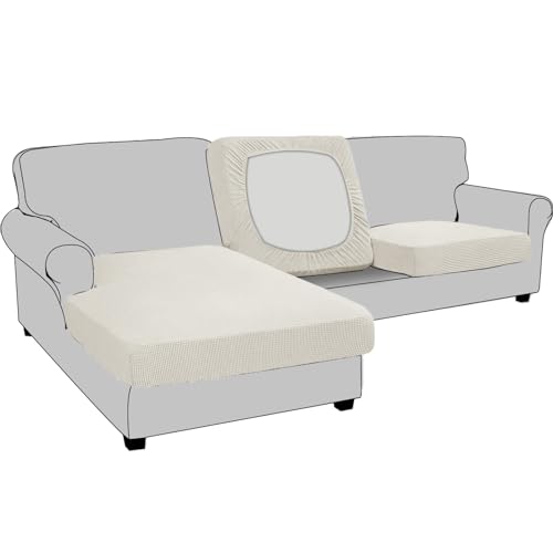 Sofa Sitzkissenbezug, Sofa Sitzkissenbezug Stretch, Elastischer Kissenbezüge, Husse Überzug Bezug Für Sofa Sitzkissen, rutschfest Stoff Tartan (Großer 3-Sitzer,Weiß) von BXFUL