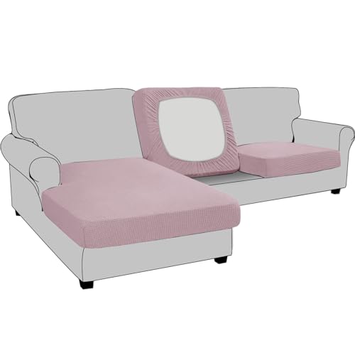 Sofa Sitzkissenbezug, Sofa Sitzkissenbezug Stretch, Elastischer Kissenbezüge, Husse Überzug Bezug Für Sofa Sitzkissen, rutschfest Stoff Tartan (Großer 4-Sitzer,Rosa) von BXFUL