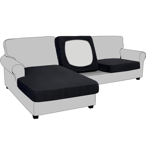 Sofa Sitzkissenbezug, Sofa Sitzkissenbezug Stretch, Elastischer Kissenbezüge, Husse Überzug Bezug Für Sofa Sitzkissen, rutschfest Stoff Tartan (Großer 4-Sitzer,Schwarz) von BXFUL