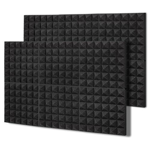 BXI Dicke Akustikschaumplatten, 30 x 30 x 5 cm 12 Stück Pyramiden-Schallabsorbierender Schaum, Dichte Schalldämmende Polsterplatten, Aufnahmestudio-Schaumstoff-Absorber, Dekorative 3D-Wand von BXI