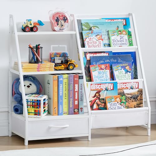 Kinder-Bücherregal und Spielzeug-Organizer, 3-stöckiges Bücherregal für Kinder, Montessori-Bücherregal, Bücherregal für Kinderzimmer, Schlafzimmer, Spielzimmer, Kinderzimmer von BXKX