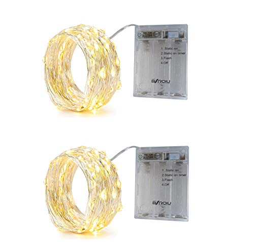 BXROIU 2 x 50er Micro LED Lichterkette Batterie betrieb 3 Programm mit Timer Auf Silberdraht für Party, Weihnachten, Halloween, Hochzeit Deko (5 metre/16.4 Ft, Warm weiß) von BXROIU