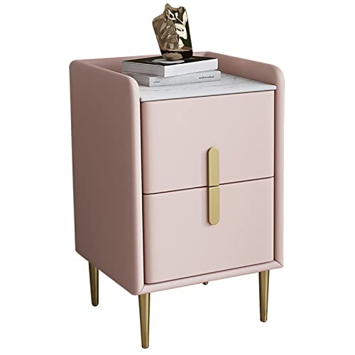 BXSUKEYOU Mitte des Jahrhunderts moderner Nachttisch mit gesintertem Steinoberteil - minimalistischer Leder -Nachttisch für Schlafzimmer und Wohnzimmer von BXSUKEYOU