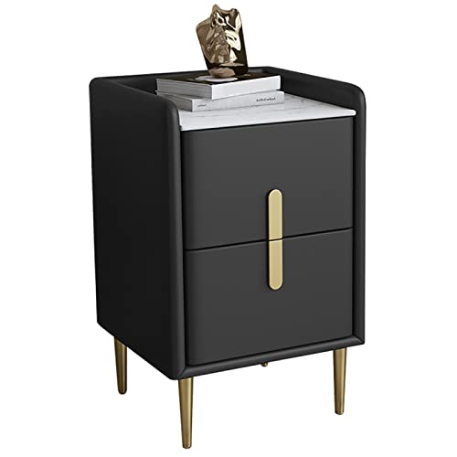 BXSUKEYOU Mitte des Jahrhunderts moderner Nachttisch mit gesintertem Steinoberteil - minimalistischer Leder -Nachttisch für Schlafzimmer und Wohnzimmer von BXSUKEYOU