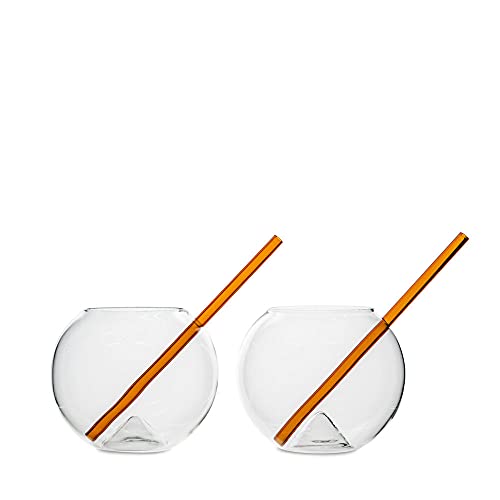 ByOn Magaluf Trinkglas mit Strohhalm 2er-Pack in der Farbe: Orange, aus Glas hergestellt, Maße: ø11x9cm, Strohhalm: 18cm, Volumen: 45cl, 5267800710 von BY ON