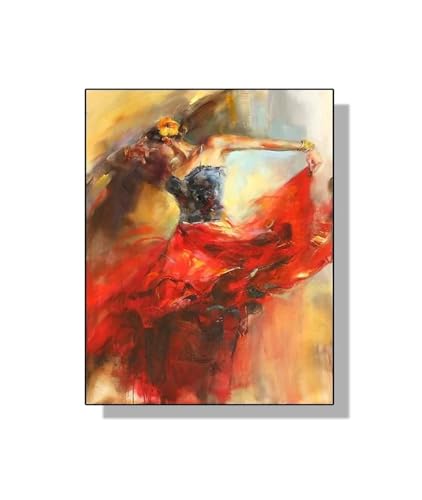 BYAMBD Leinwandbilder Kunstdruck Abstraktes Tanzendes Mädchen Mit Rotem Rock Poster Leinwand Ölgemälde Tänzer Vintage Wand Kunst Bild Für Wohnzimmer Dekoration(B,50x70cm) von BYAMBD