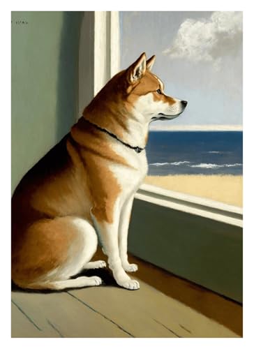 BYAMBD Leinwandbilder Kunstdruck Dackel Husky Pudel Shiba Inu Poster Leinwand Malerei Antike Hund Wand Kunst Bild Wohnzimmer Bauernhaus Wohnkultur(E,50x70cm) von BYAMBD